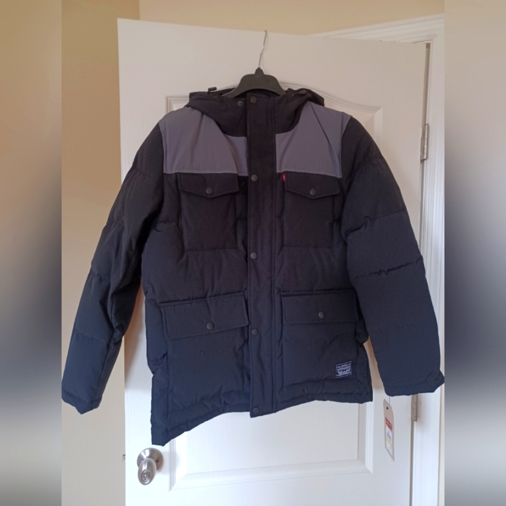 Black/Charcoal Levi's 4 pocket puffer Jacket for men